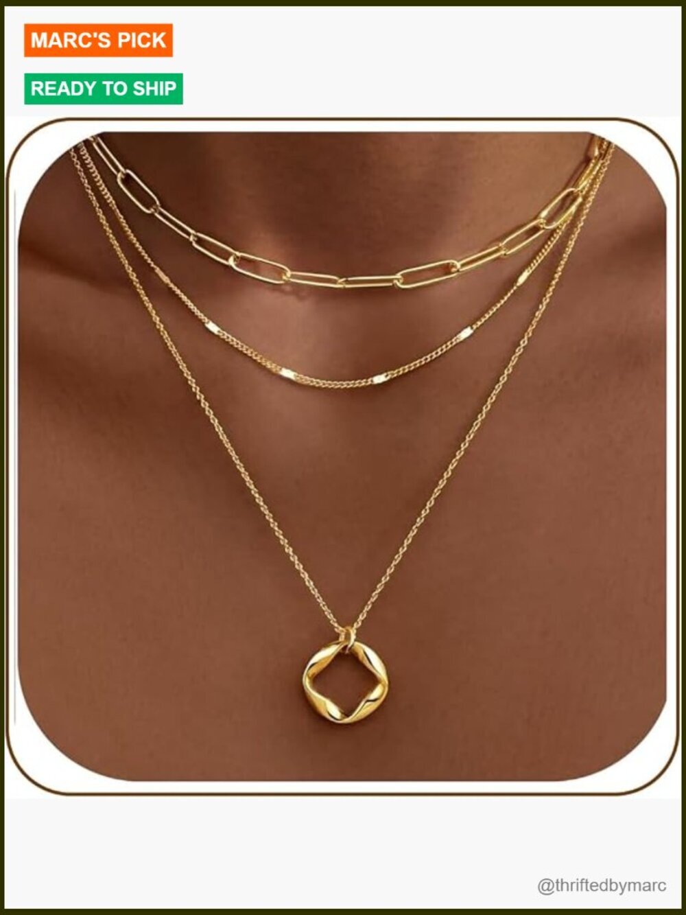 3-Piece Layered Gold Pendant Necklace Set Dainty Stackable Chain